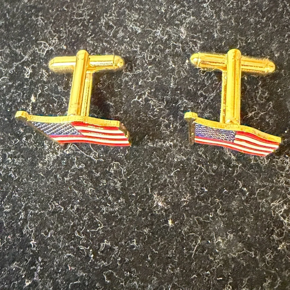American Flag Cufflinks - Gold and Red